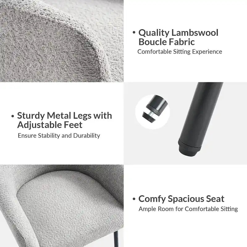 Chaise de salle à manger moderne Amos en bouclette avec pieds réglables par HULALA HOME