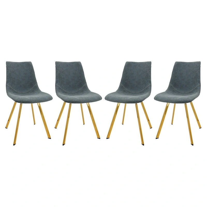 Ensemble de 4 chaises de salle à manger en cuir Markley avec pieds en métal doré, chaise d'appoint moderne