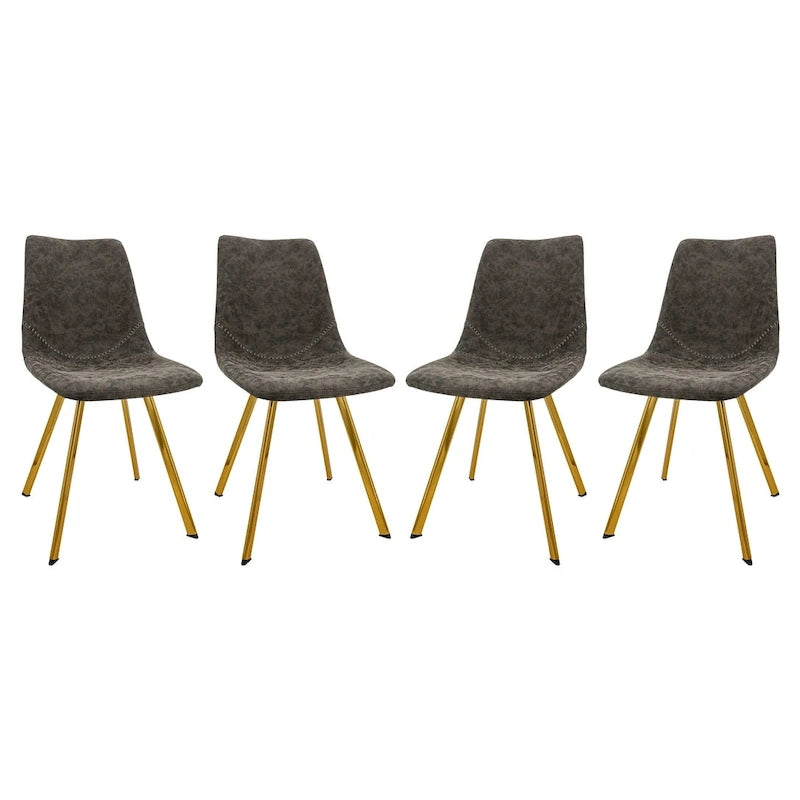 Ensemble de 4 chaises de salle à manger en cuir Markley avec pieds en métal doré, chaise d'appoint moderne