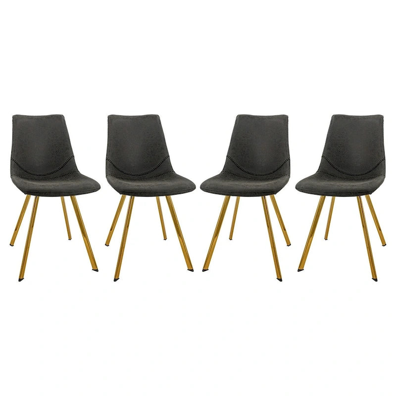 Ensemble de 4 chaises de salle à manger en cuir Markley avec pieds en métal doré, chaise d'appoint moderne