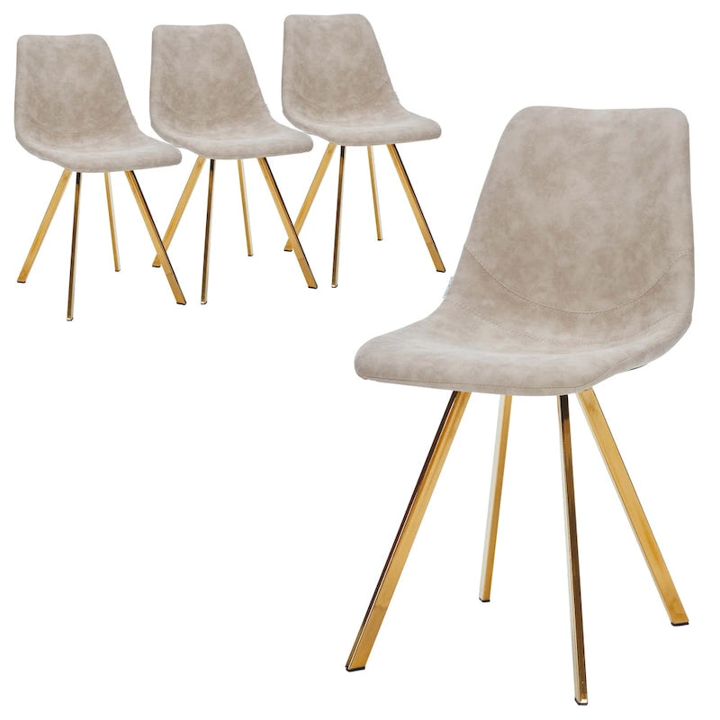 Ensemble de 4 chaises de salle à manger en cuir Markley avec pieds en métal doré, chaise d'appoint moderne