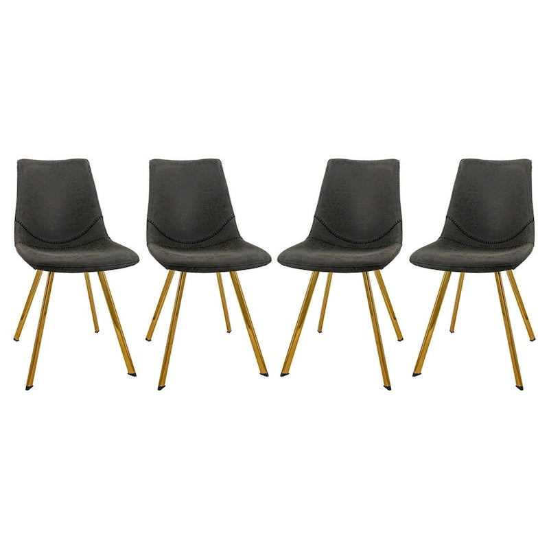 Ensemble de 4 chaises de salle à manger en cuir Markley avec pieds en métal doré, chaise d'appoint moderne
