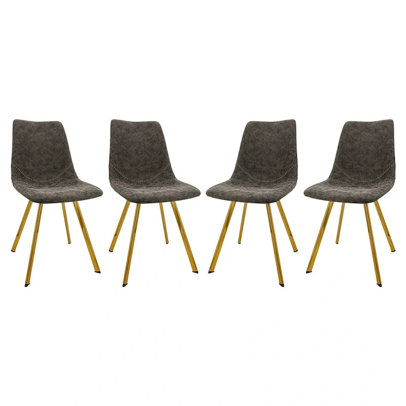 Ensemble de 4 chaises de salle à manger en cuir Markley avec pieds en métal doré, chaise d'appoint moderne