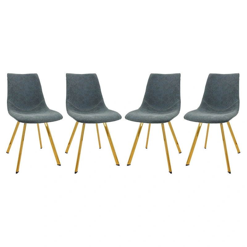 Ensemble de 4 chaises de salle à manger en cuir Markley avec pieds en métal doré, chaise d'appoint moderne
