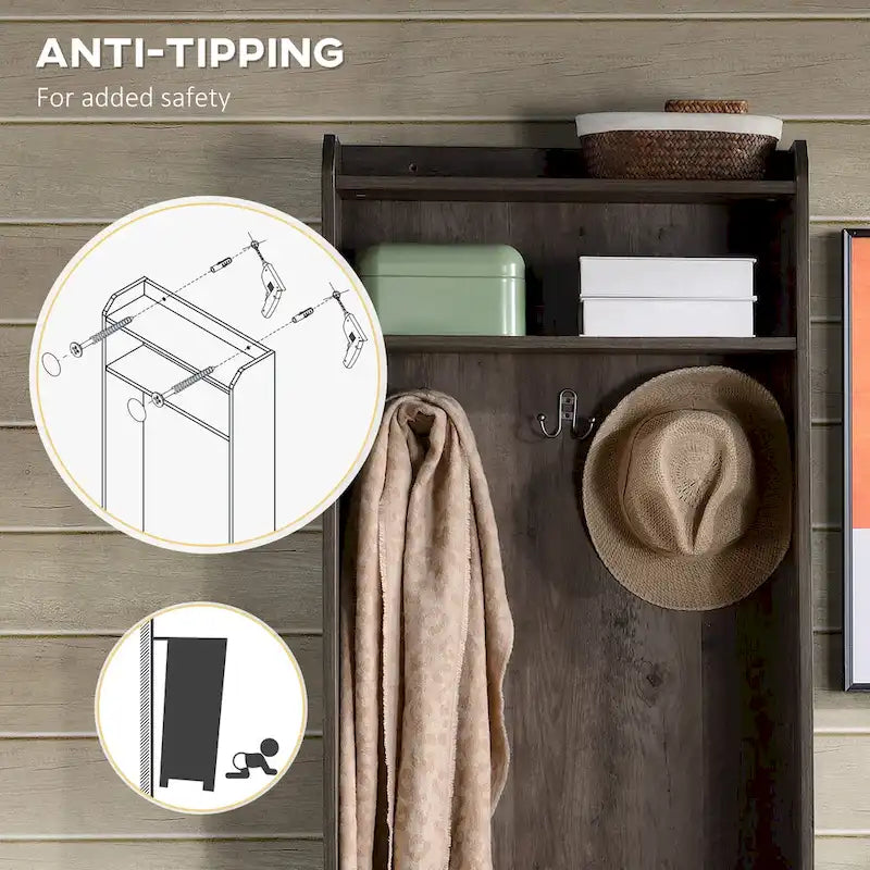 HOMCOM Porte-manteau rustique avec banc de rangement pour chaussures, banc d'entrée avec porte-manteau