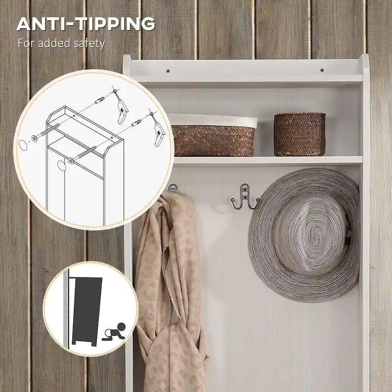 HOMCOM Porte-manteau rustique avec banc de rangement pour chaussures, banc d'entrée avec porte-manteau