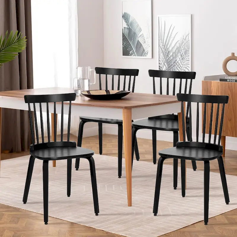 Chaises de salle à manger Windsor à dossier à fuseaux en bois massif, ensemble de 2 - 17,44 (L) x 19,7 (P) x 33,1 (H)