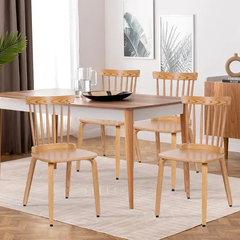 Chaises de salle à manger Windsor à dossier à fuseaux en bois massif, ensemble de 2 - 17,44 (L) x 19,7 (P) x 33,1 (H)