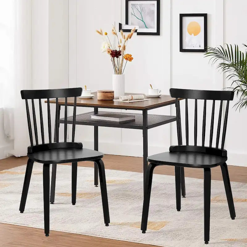 Chaises de salle à manger Windsor à dossier à fuseaux en bois massif, ensemble de 2 - 17,44 (L) x 19,7 (P) x 33,1 (H)