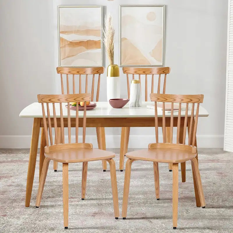Chaises de salle à manger Windsor à dossier à fuseaux en bois massif, ensemble de 2 - 17,44 (L) x 19,7 (P) x 33,1 (H)