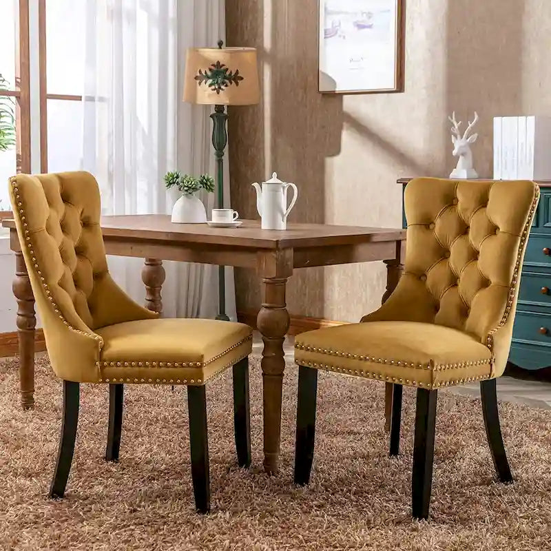 Ensemble de 2 chaises de salle à manger, fauteuil d'appoint capitonné sans accoudoirs avec anneau de dossier et garniture cloutée