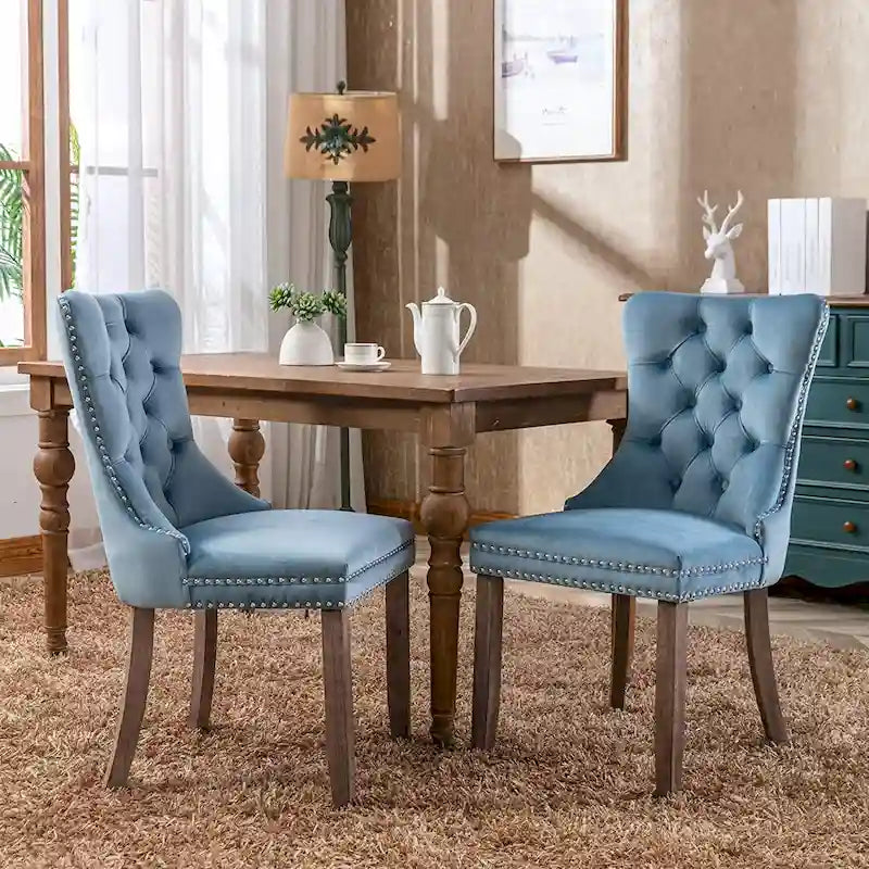 Ensemble de 2 chaises de salle à manger, fauteuil d'appoint capitonné sans accoudoirs avec anneau de dossier et garniture cloutée