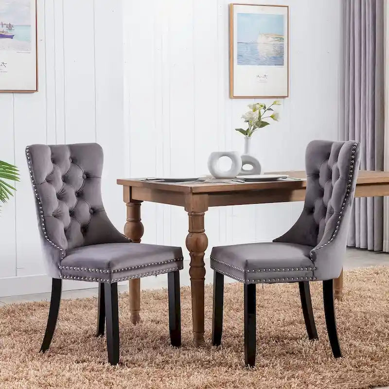 Ensemble de 2 chaises de salle à manger, fauteuil d'appoint capitonné sans accoudoirs avec anneau de dossier et garniture cloutée