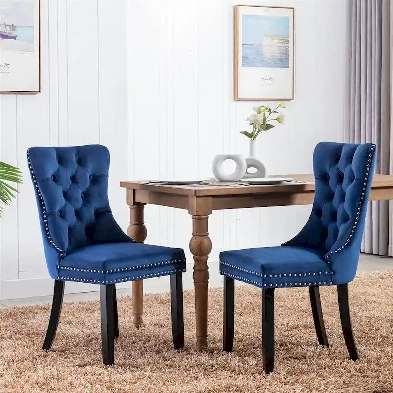 Ensemble de 2 chaises de salle à manger, fauteuil d'appoint capitonné sans accoudoirs avec anneau de dossier et garniture cloutée
