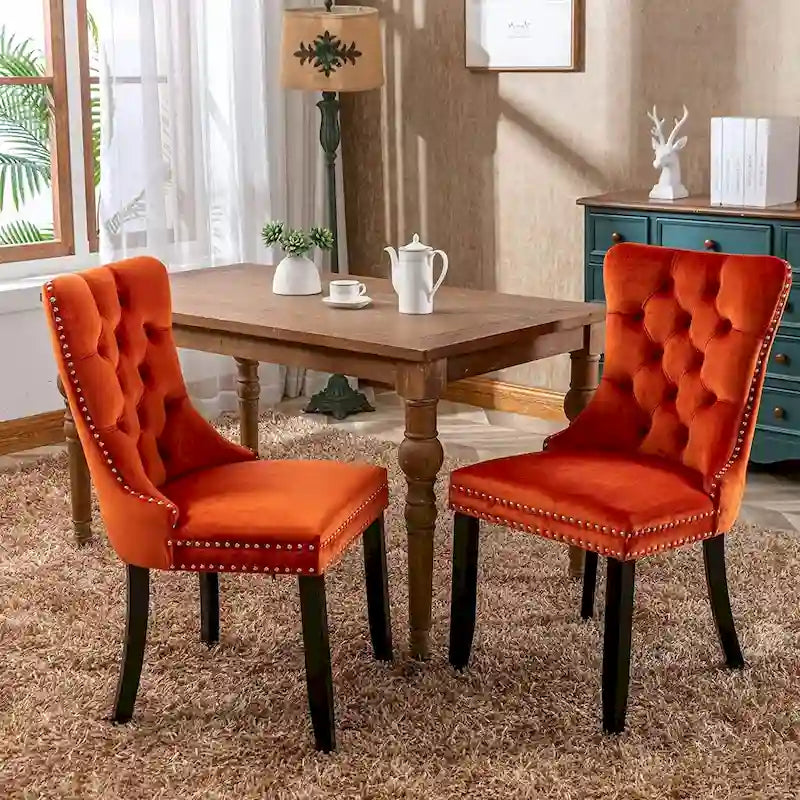 Ensemble de 2 chaises de salle à manger, fauteuil d'appoint capitonné sans accoudoirs avec anneau de dossier et garniture cloutée