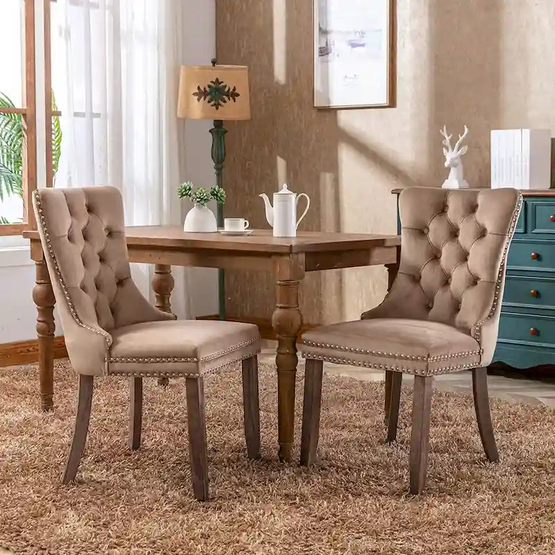Ensemble de 2 chaises de salle à manger, fauteuil d'appoint capitonné sans accoudoirs avec anneau de dossier et garniture cloutée