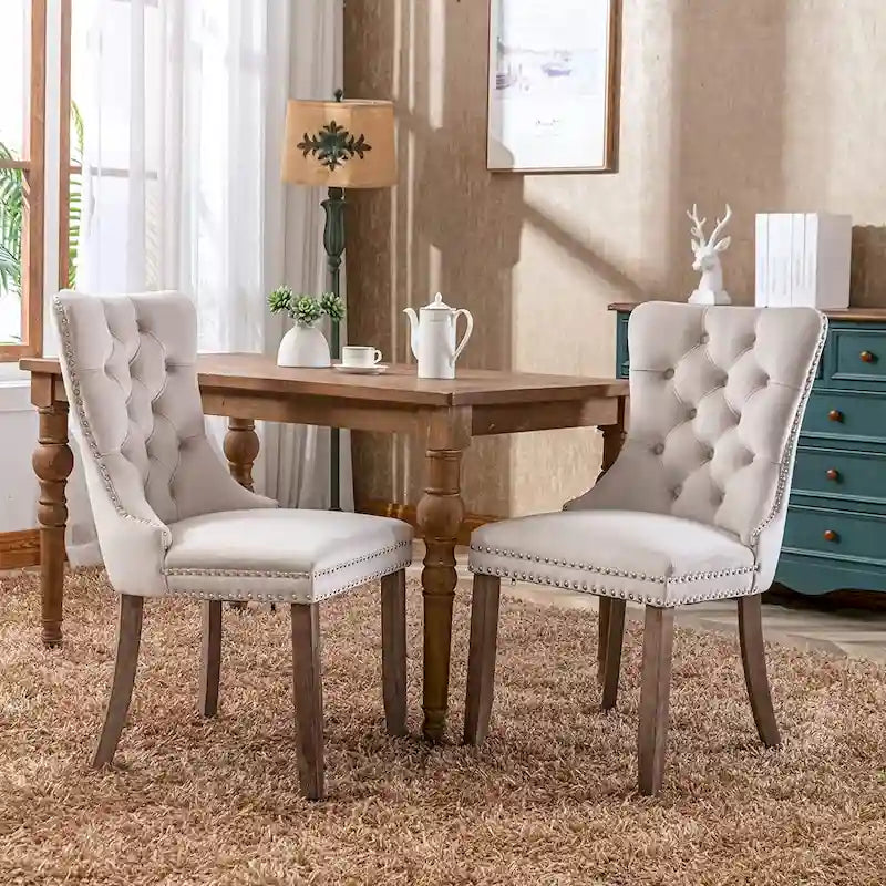 Ensemble de 2 chaises de salle à manger, fauteuil d'appoint capitonné sans accoudoirs avec anneau de dossier et garniture cloutée