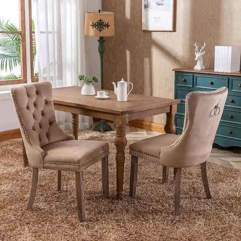 Ensemble de 2 chaises de salle à manger, fauteuil d'appoint capitonné sans accoudoirs avec anneau de dossier et garniture cloutée