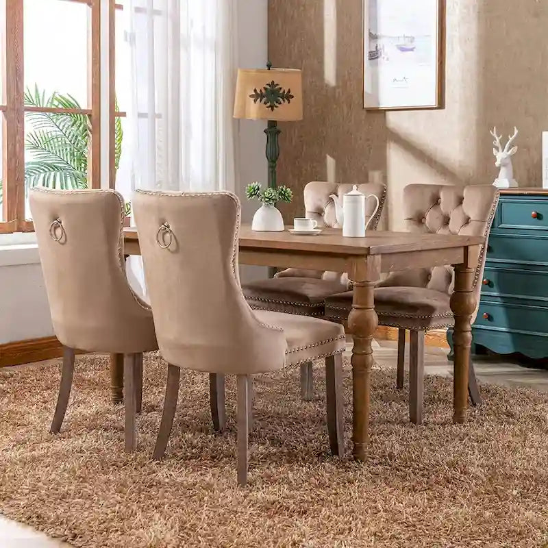 Ensemble de 2 chaises de salle à manger, fauteuil d'appoint capitonné sans accoudoirs avec anneau de dossier et garniture cloutée