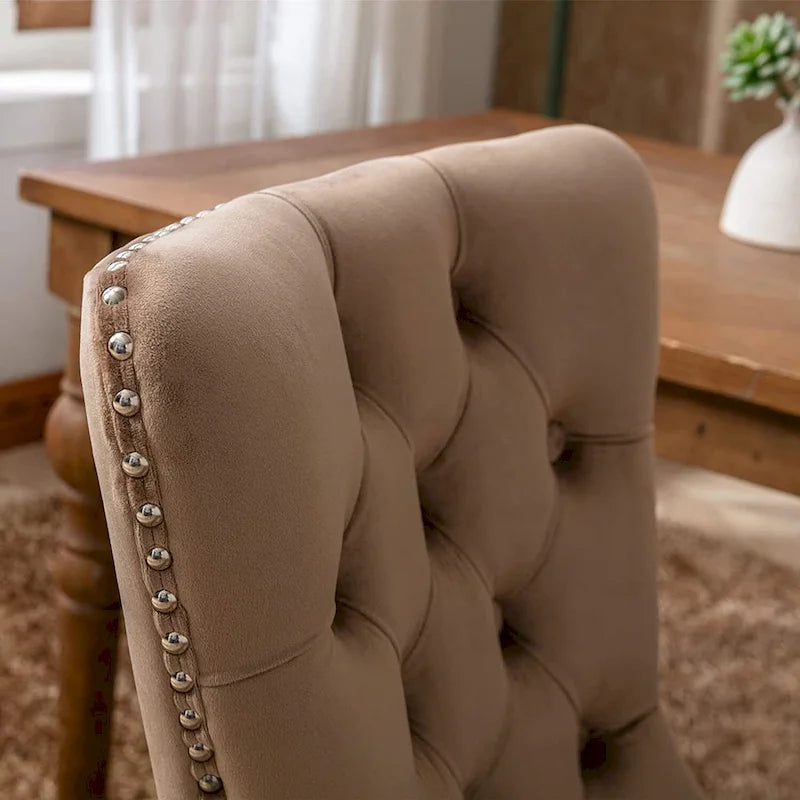 Ensemble de 2 chaises de salle à manger, fauteuil d'appoint capitonné sans accoudoirs avec anneau de dossier et garniture cloutée