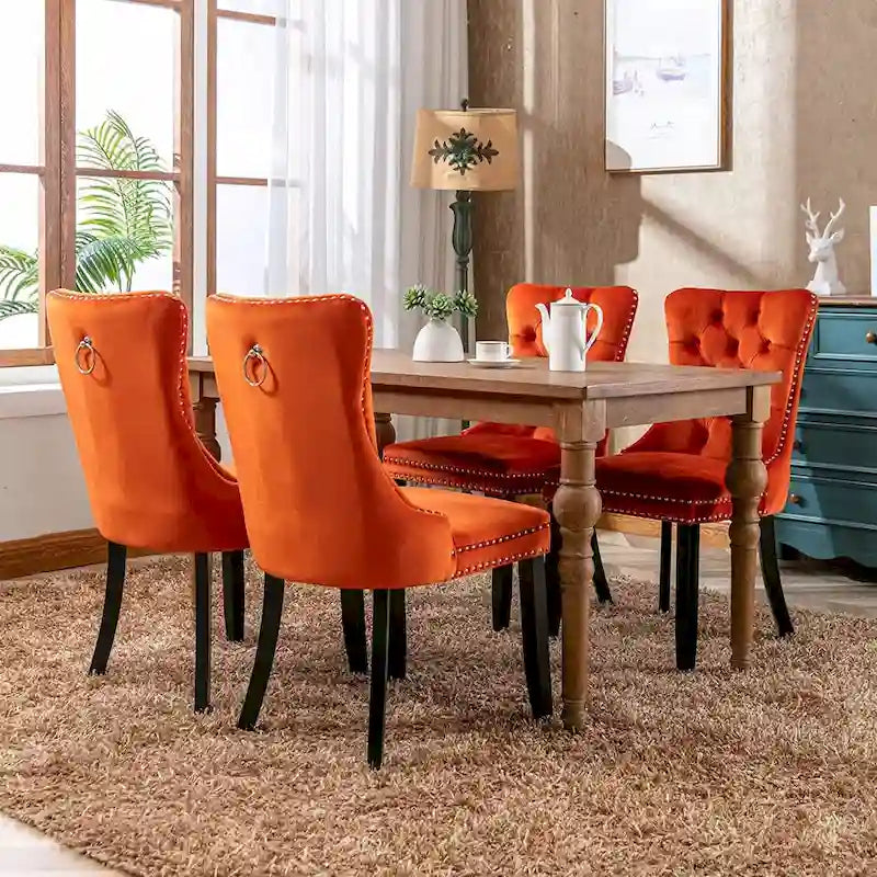 Ensemble de 2 chaises de salle à manger, fauteuil d'appoint capitonné sans accoudoirs avec anneau de dossier et garniture cloutée