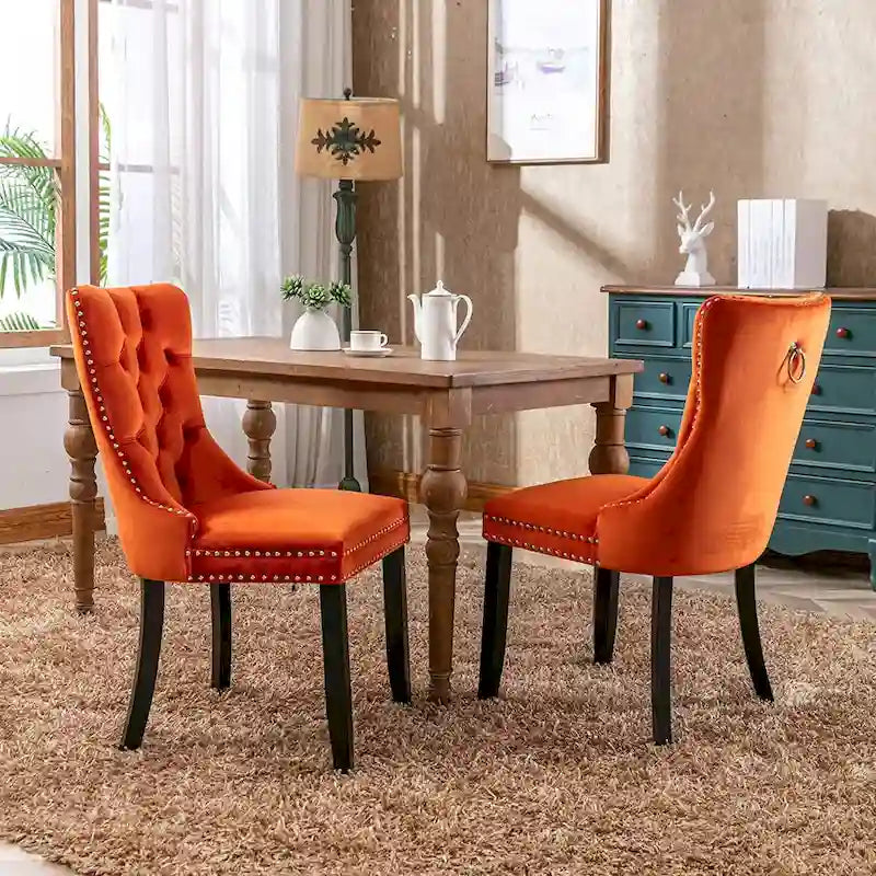 Ensemble de 2 chaises de salle à manger, fauteuil d'appoint capitonné sans accoudoirs avec anneau de dossier et garniture cloutée
