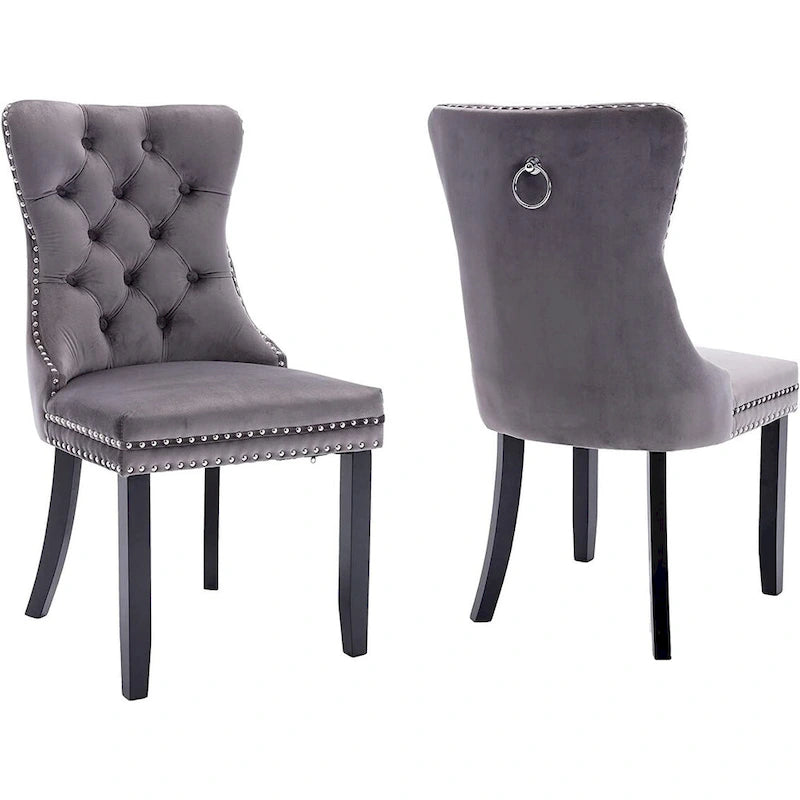 Ensemble de 2 chaises de salle à manger, fauteuil d'appoint capitonné sans accoudoirs avec anneau de dossier et garniture cloutée