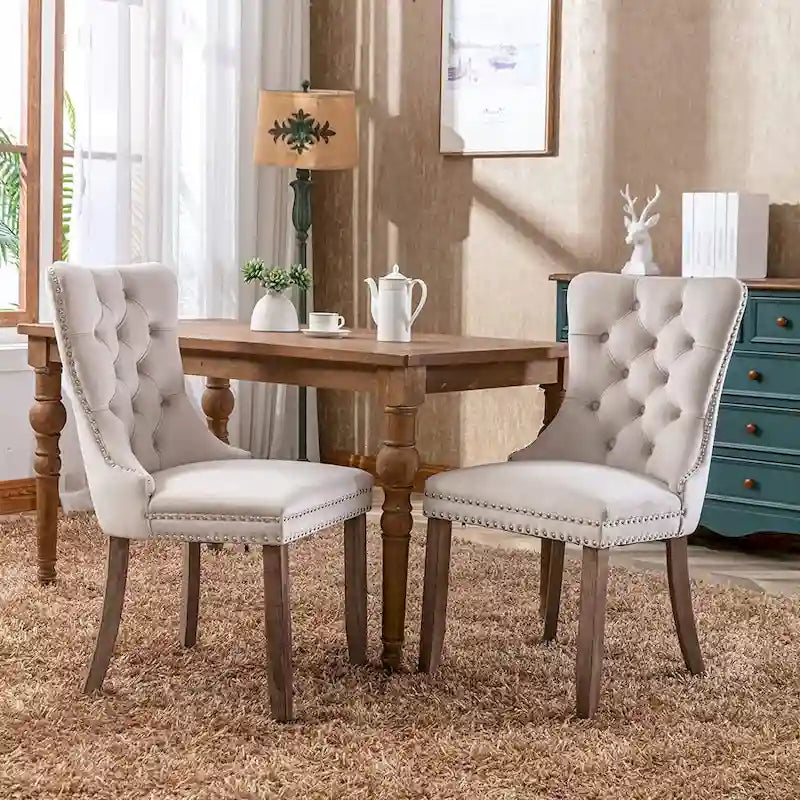 Ensemble de 2 chaises de salle à manger, fauteuil d'appoint capitonné sans accoudoirs avec anneau de dossier et garniture cloutée