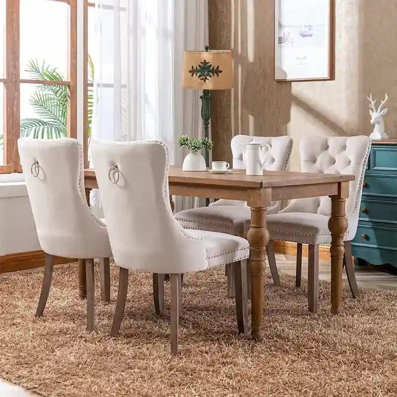 Ensemble de 2 chaises de salle à manger, fauteuil d'appoint capitonné sans accoudoirs avec anneau de dossier et garniture cloutée