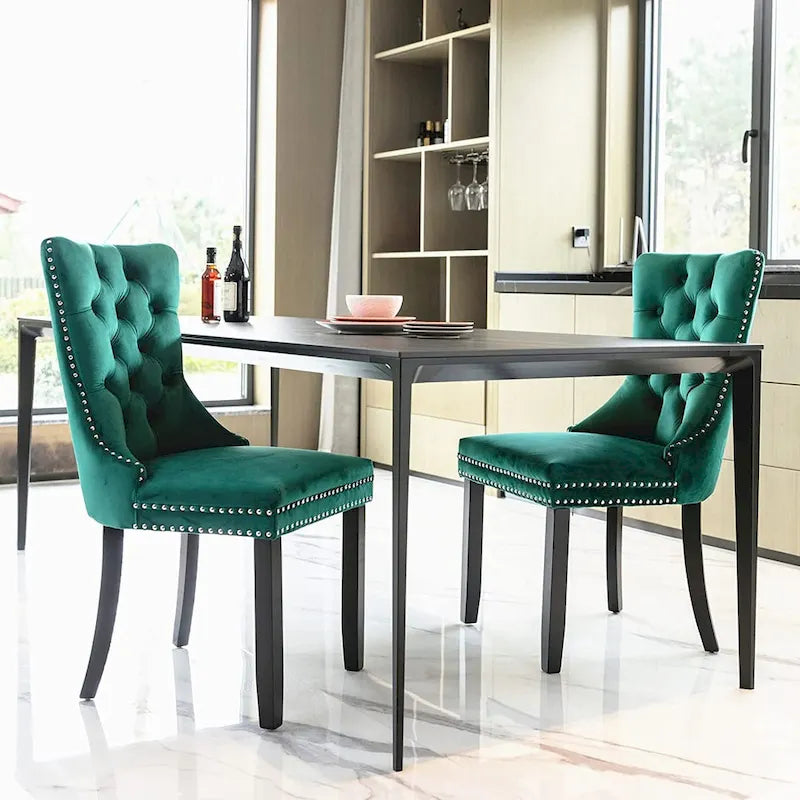 Ensemble de 2 chaises de salle à manger, fauteuil d'appoint capitonné sans accoudoirs avec anneau de dossier et garniture cloutée
