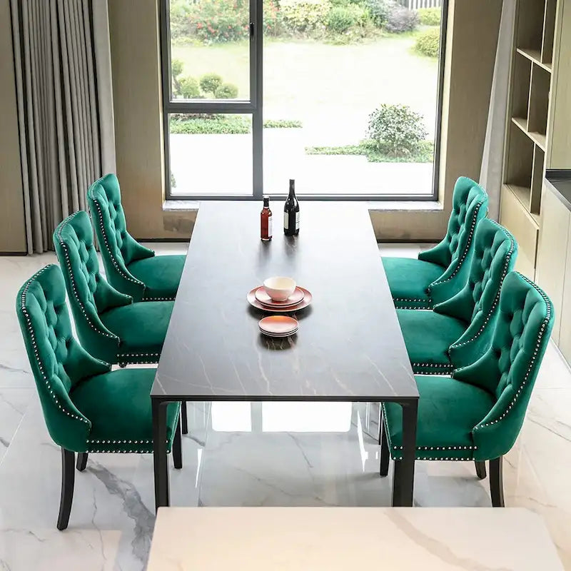 Ensemble de 2 chaises de salle à manger, fauteuil d'appoint capitonné sans accoudoirs avec anneau de dossier et garniture cloutée