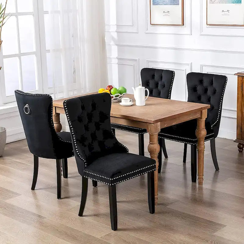 Ensemble de 2 chaises de salle à manger, fauteuil d'appoint capitonné sans accoudoirs avec anneau de dossier et garniture cloutée