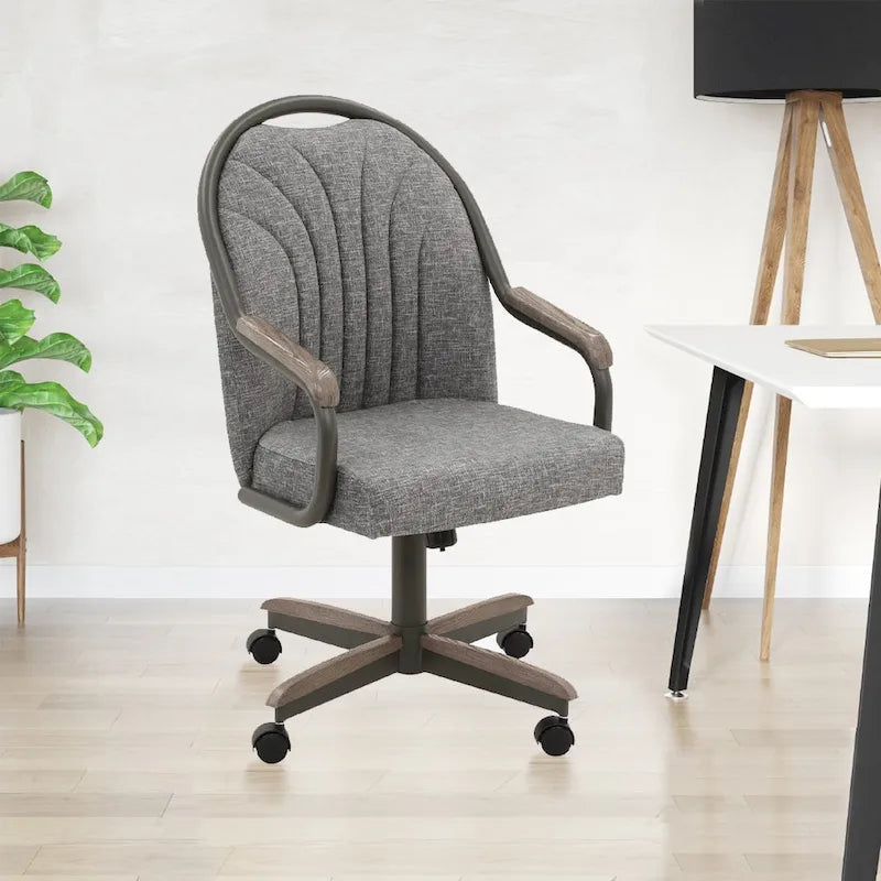 Chaises de salle à manger à roulettes Chromcraft Douglas, finition châtaigne et grise (lot de 2)