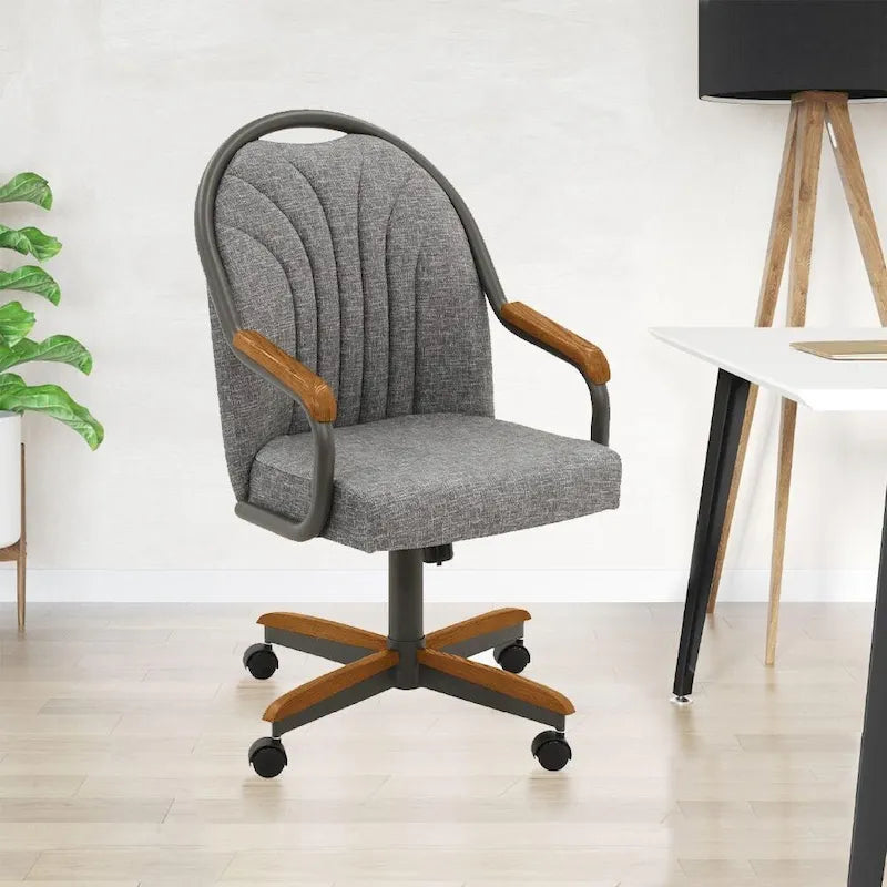 Chaises de salle à manger à roulettes Chromcraft Douglas, finition châtaigne et grise (lot de 2)