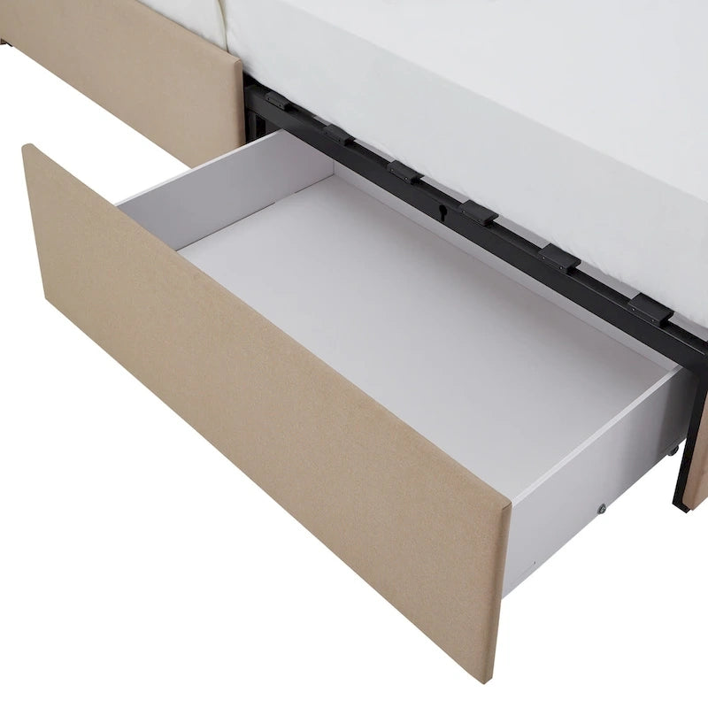 Lit plateforme avec tête de lit en lin cloutée Arlert et rangement par iNSPIRE Q Classic