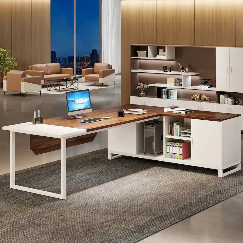 Bureau d'ordinateur en forme de L de 180 cm (70,9 pouces) avec ensemble de classeurs pour bureau à domicile