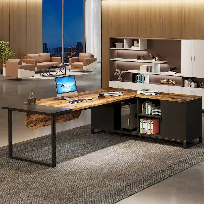 Bureau d'ordinateur en forme de L de 180 cm (70,9 pouces) avec ensemble de classeurs pour bureau à domicile