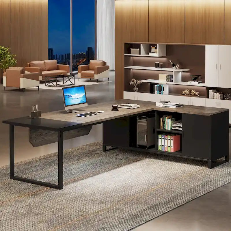 Bureau d'ordinateur en forme de L de 180 cm (70,9 pouces) avec ensemble de classeurs pour bureau à domicile
