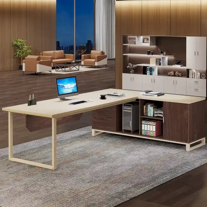 Bureau d'ordinateur en forme de L de 180 cm (70,9 pouces) avec ensemble de classeurs pour bureau à domicile