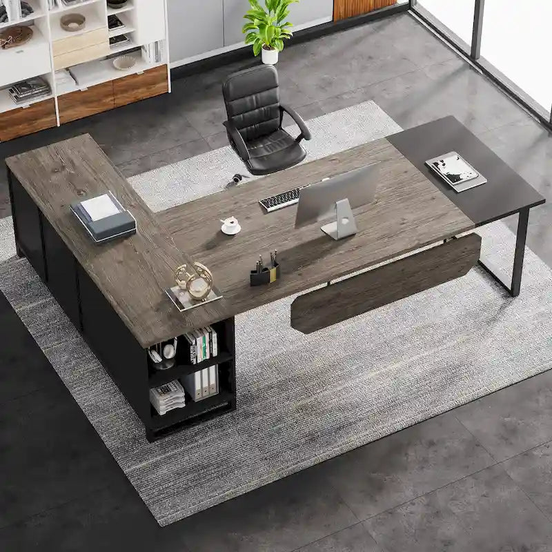 Bureau d'ordinateur en forme de L de 180 cm (70,9 pouces) avec ensemble de classeurs pour bureau à domicile