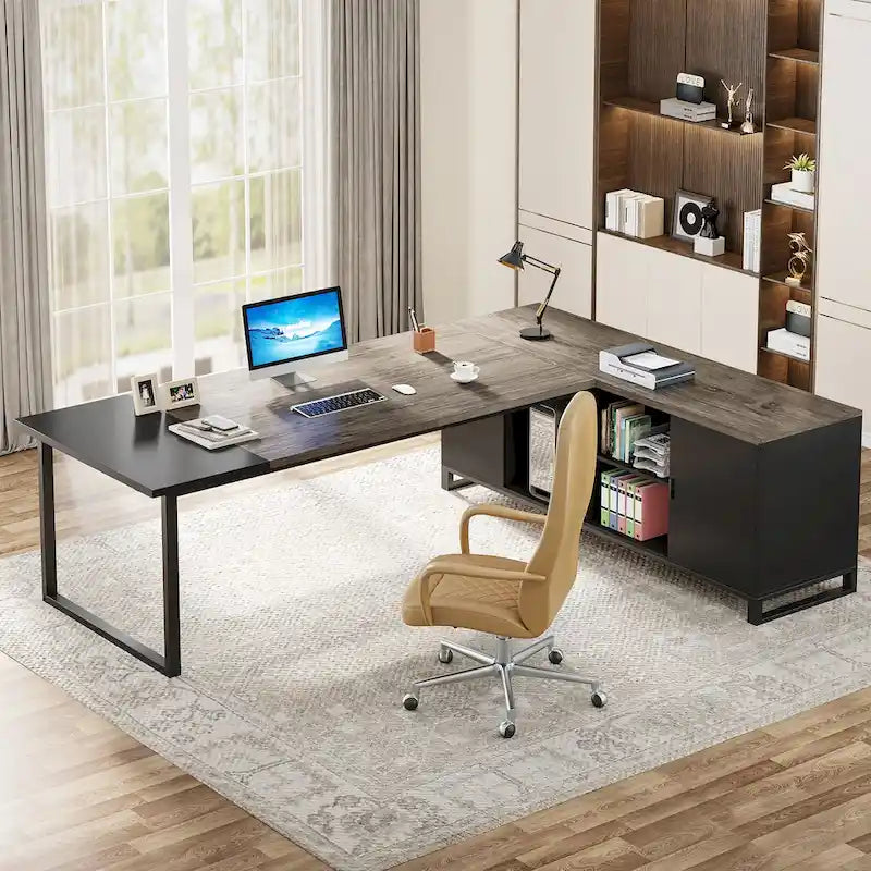 Bureau d'ordinateur en forme de L de 180 cm (70,9 pouces) avec ensemble de classeurs pour bureau à domicile