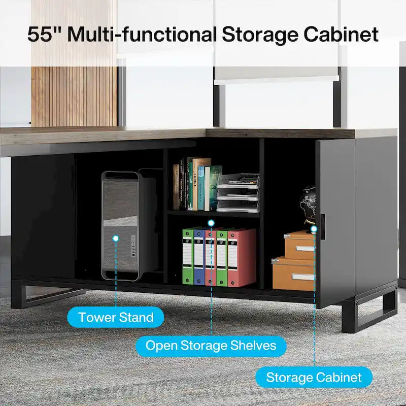 Bureau d'ordinateur en forme de L de 180 cm (70,9 pouces) avec ensemble de classeurs pour bureau à domicile