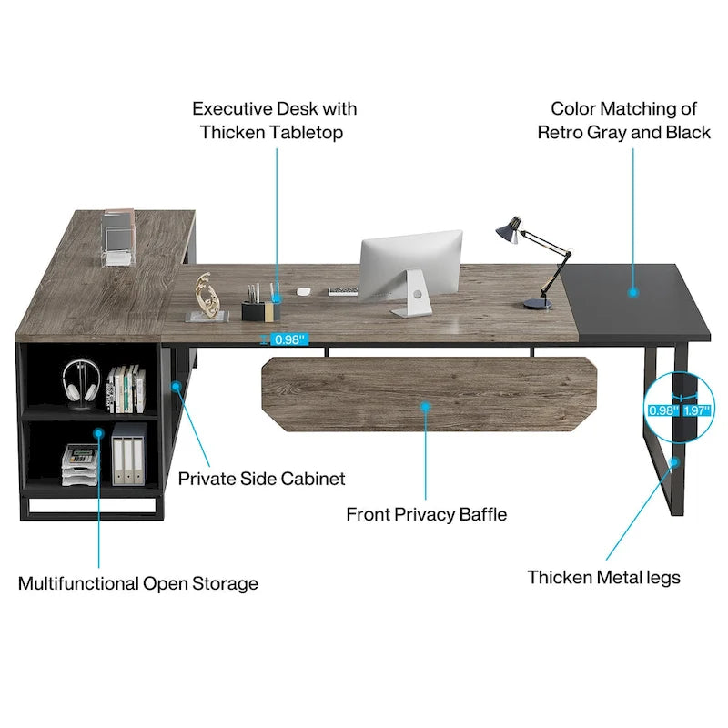 Bureau d'ordinateur en forme de L de 180 cm (70,9 pouces) avec ensemble de classeurs pour bureau à domicile