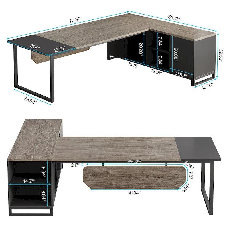 Bureau d'ordinateur en forme de L de 180 cm (70,9 pouces) avec ensemble de classeurs pour bureau à domicile