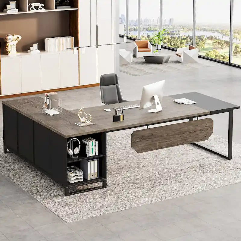 Bureau d'ordinateur en forme de L de 180 cm (70,9 pouces) avec ensemble de classeurs pour bureau à domicile