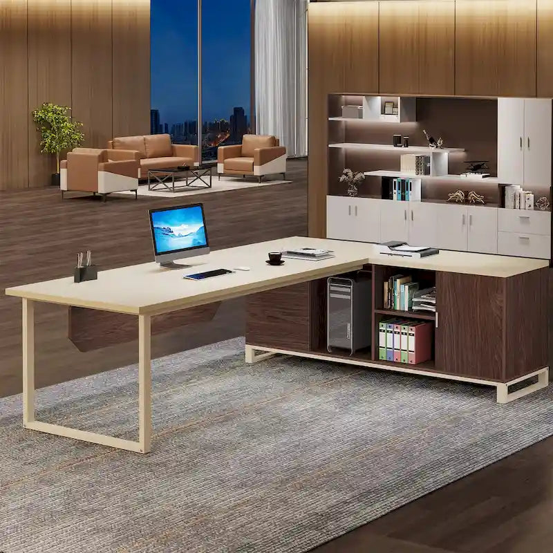 Bureau d'ordinateur en forme de L de 180 cm (70,9 pouces) avec ensemble de classeurs pour bureau à domicile