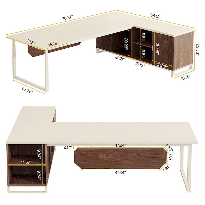 Bureau d'ordinateur en forme de L de 180 cm (70,9 pouces) avec ensemble de classeurs pour bureau à domicile