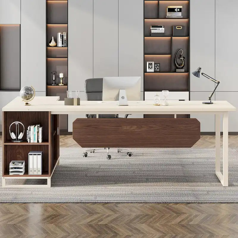 Bureau d'ordinateur en forme de L de 180 cm (70,9 pouces) avec ensemble de classeurs pour bureau à domicile
