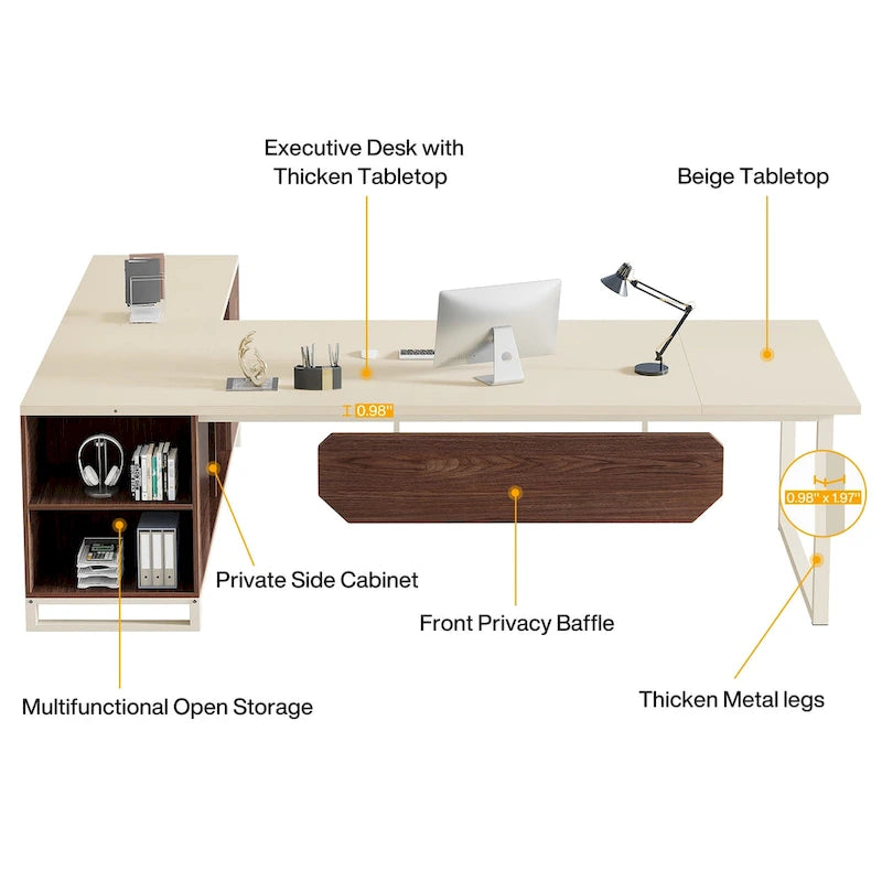 Bureau d'ordinateur en forme de L de 180 cm (70,9 pouces) avec ensemble de classeurs pour bureau à domicile