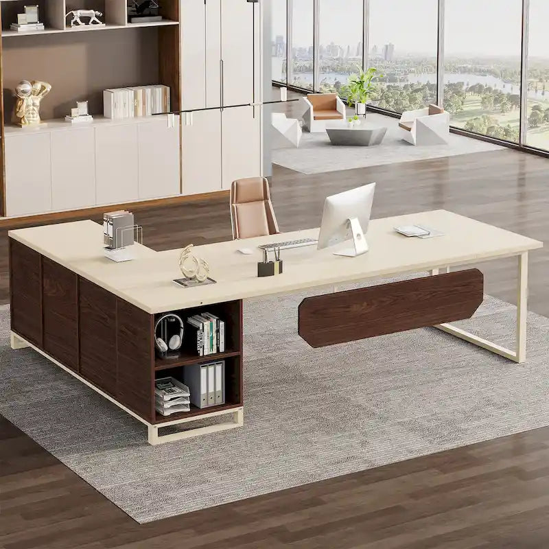 Bureau d'ordinateur en forme de L de 180 cm (70,9 pouces) avec ensemble de classeurs pour bureau à domicile